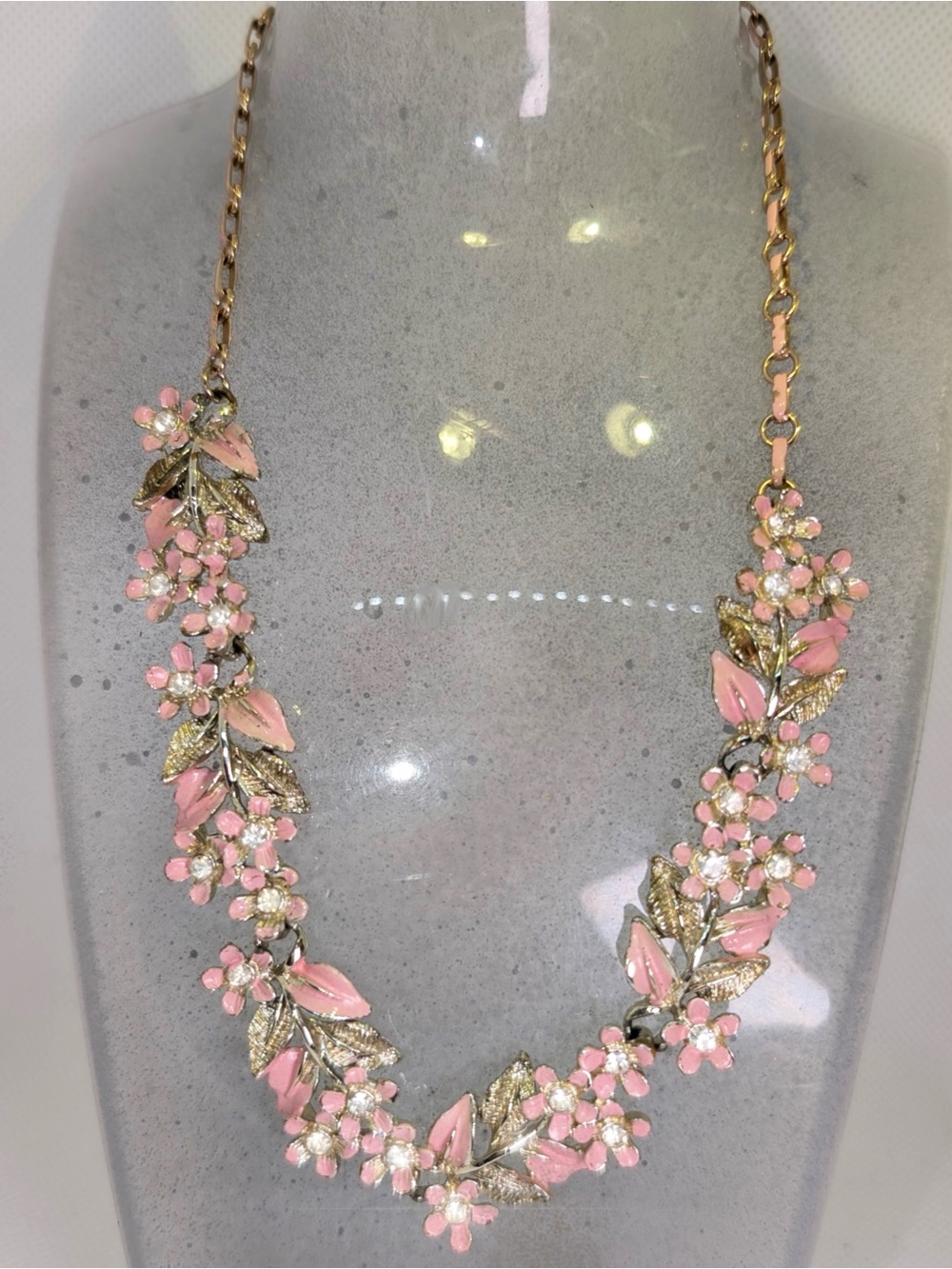 KARU ARTE INC. Delicate Pink Floral Enamel & AB Crystal Necklace